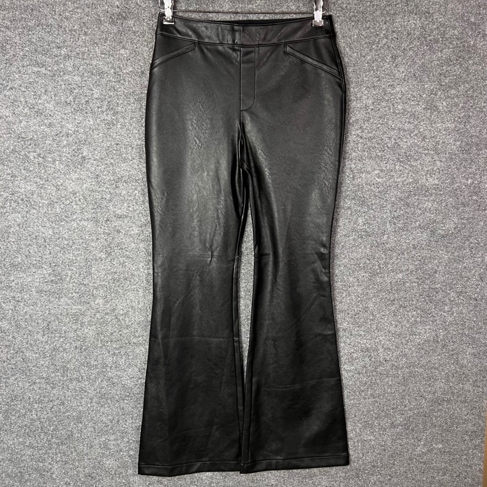 Spanx Faux Leather Flare Pants Womens Large Black Excellent High Rise